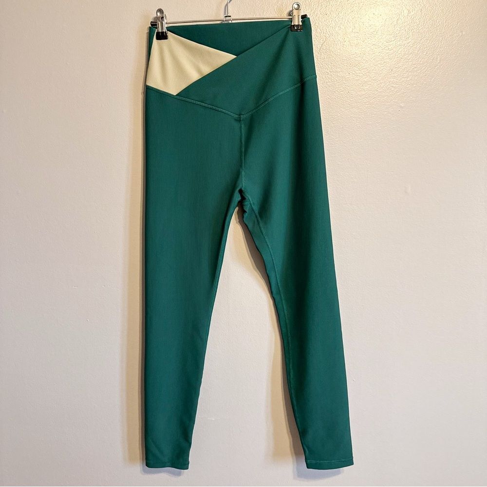 Wilo The Label Green Ribbed High Waisted Leggings Womens Medium Colorblock